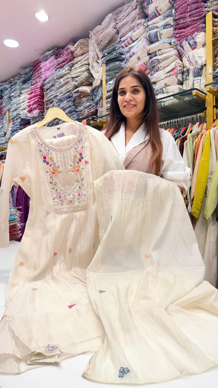 Ivory Blossom Hand Embroidered Suit Set