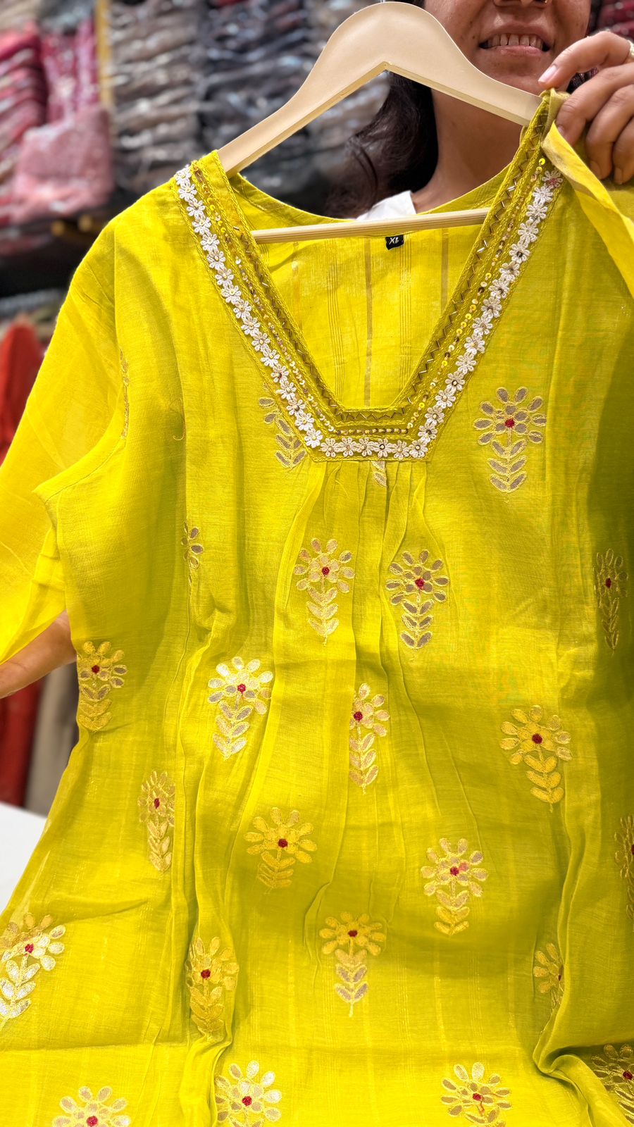 Yellowish Green Mul Chanderi Suit Set