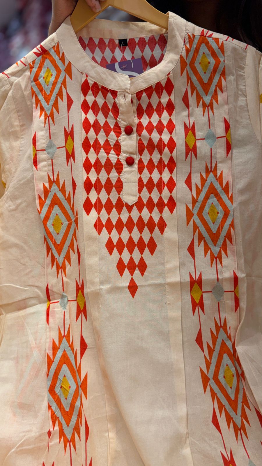 Ivory Aztec Print Kurta Pant Set