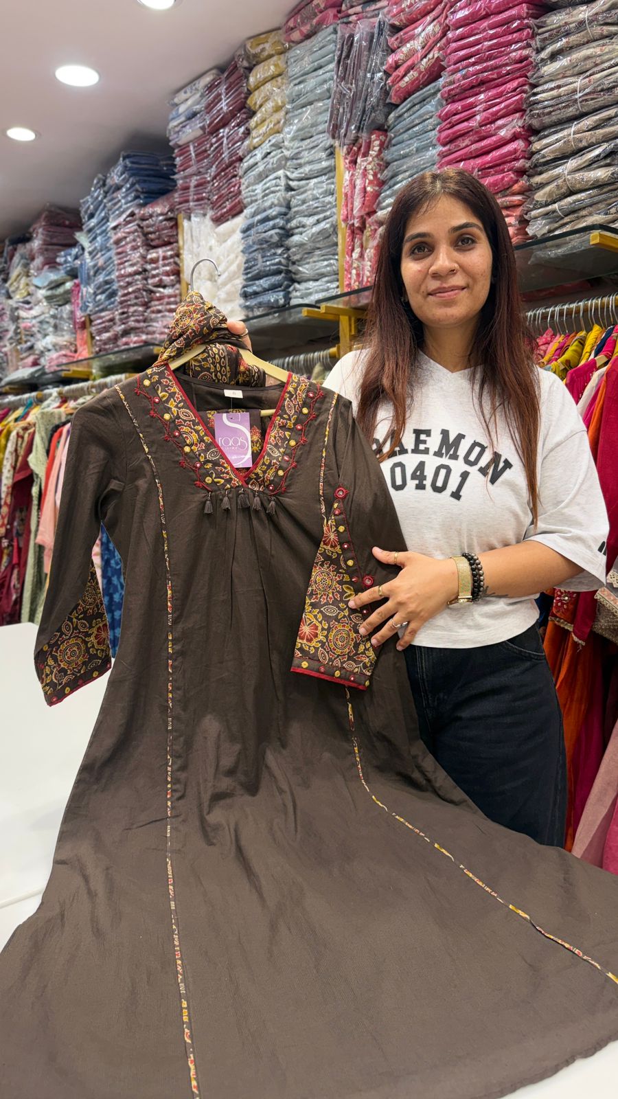 Black Grey Embroidered Kurta Set with Printed Dupatta