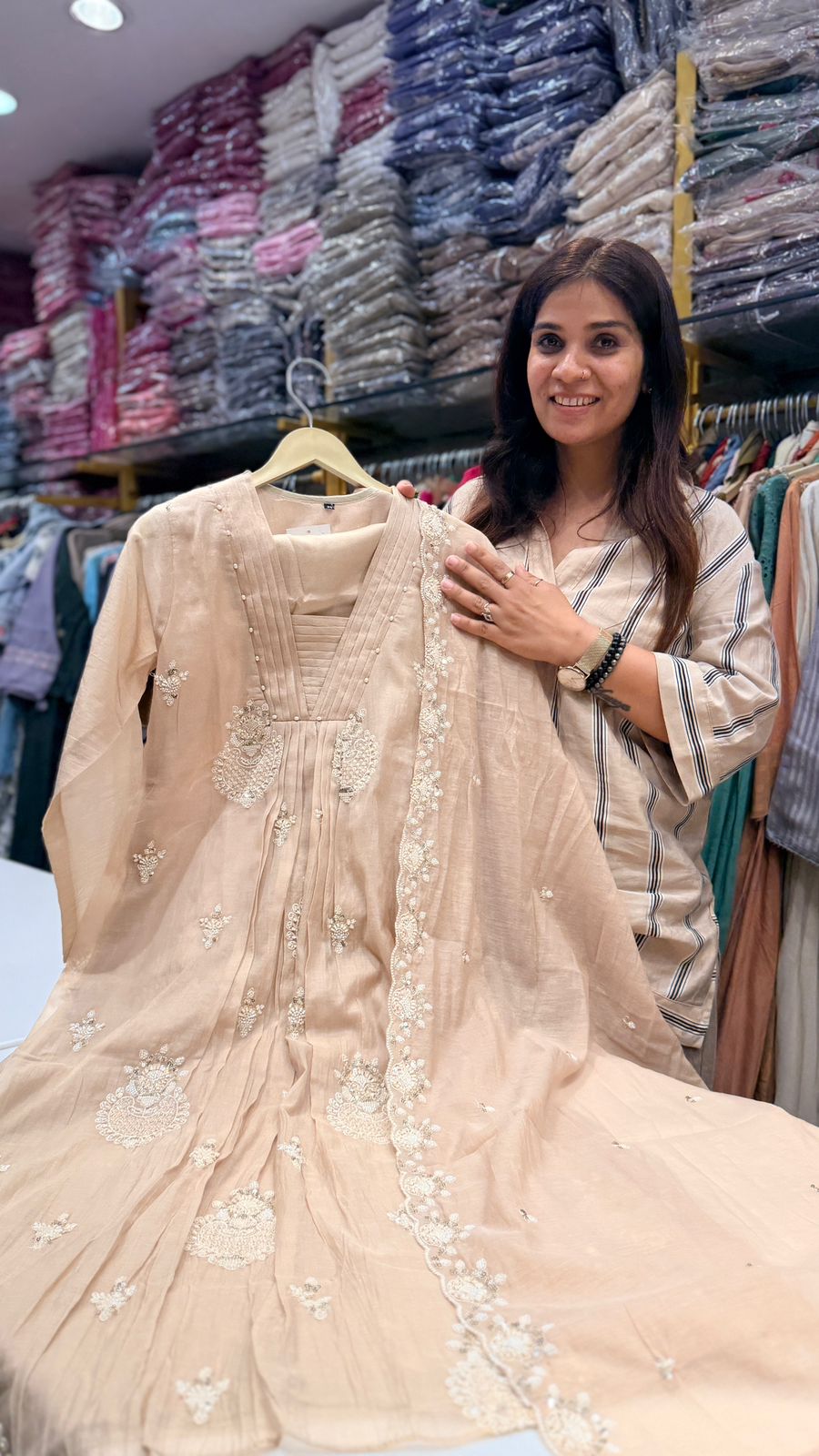 Blush Pearl Mul Chanderi Suit Set