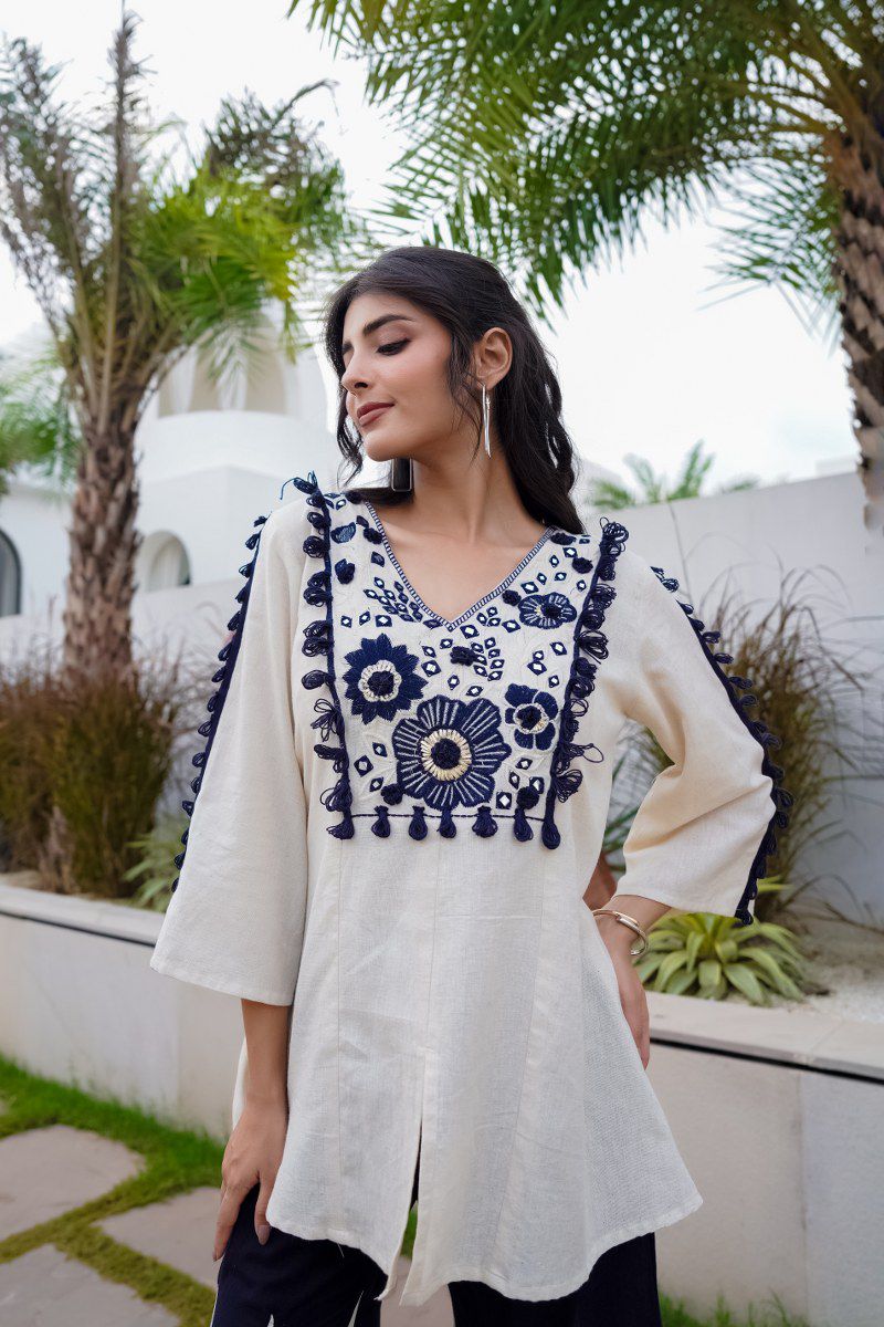 Ivory & Midnight Embroidered Palazzo Set