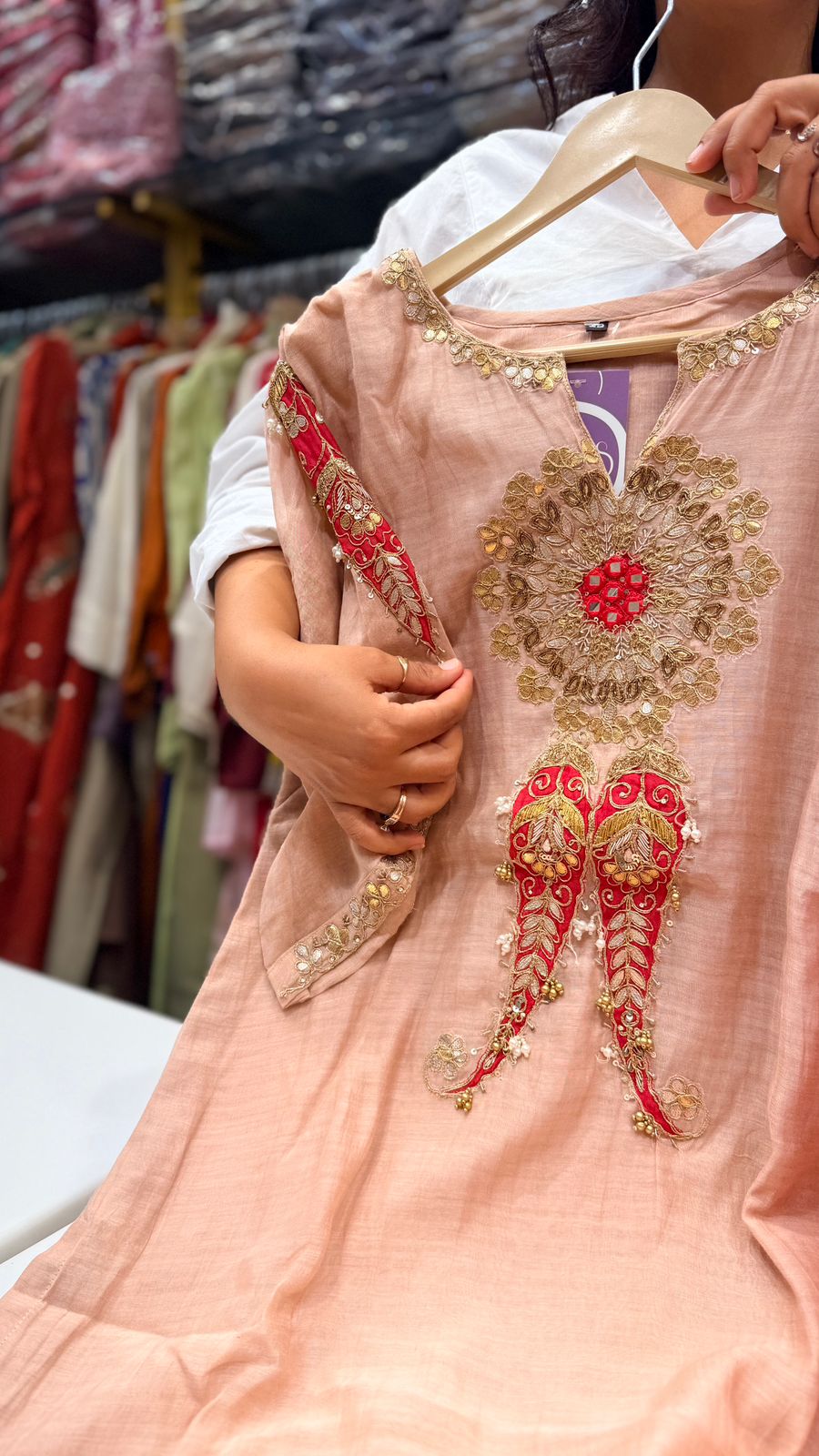 Rose Gold Mul Chanderi Suit Set