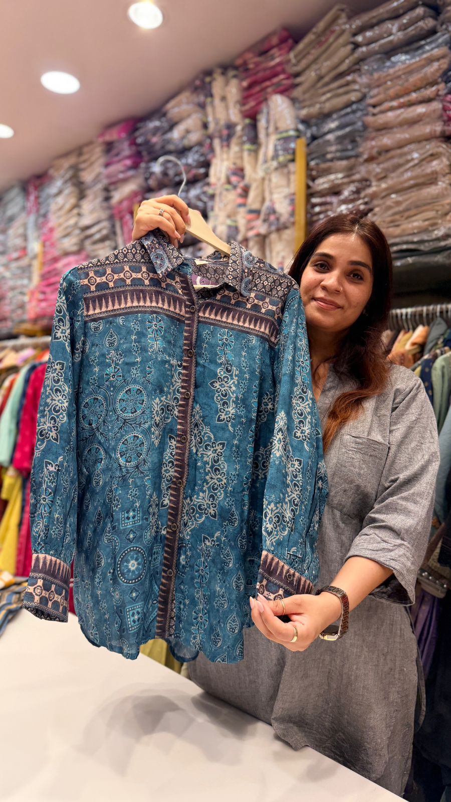 Indigo Charm Pure Maslin Printed Shirt