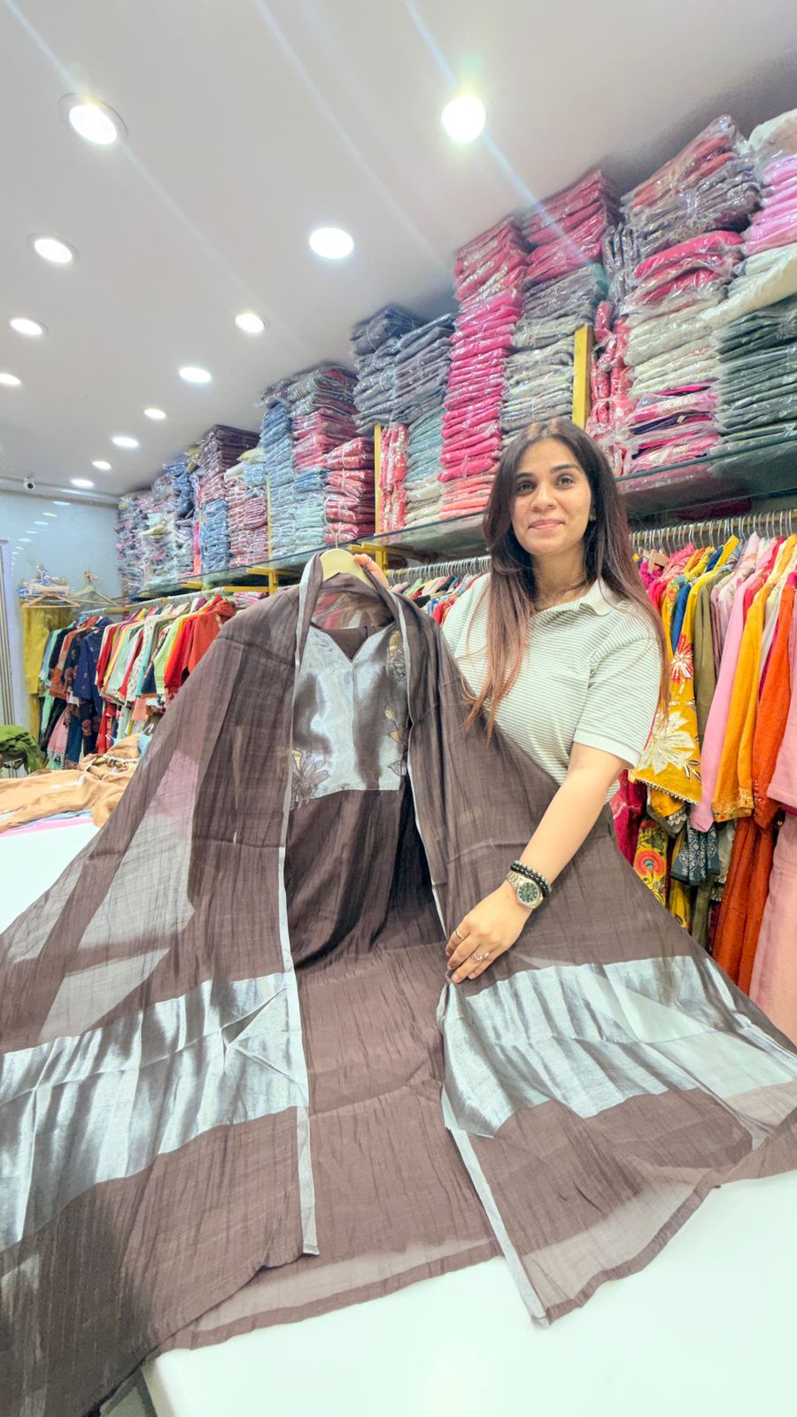 Mocha Moonlight Pure Mul Chanderi Suit Set