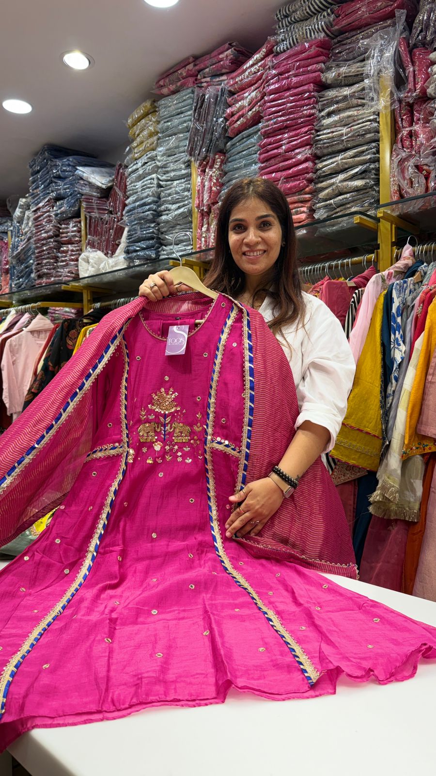 Gajraj Hand-Embroidered Festive Suit Set with Striped Dupatta