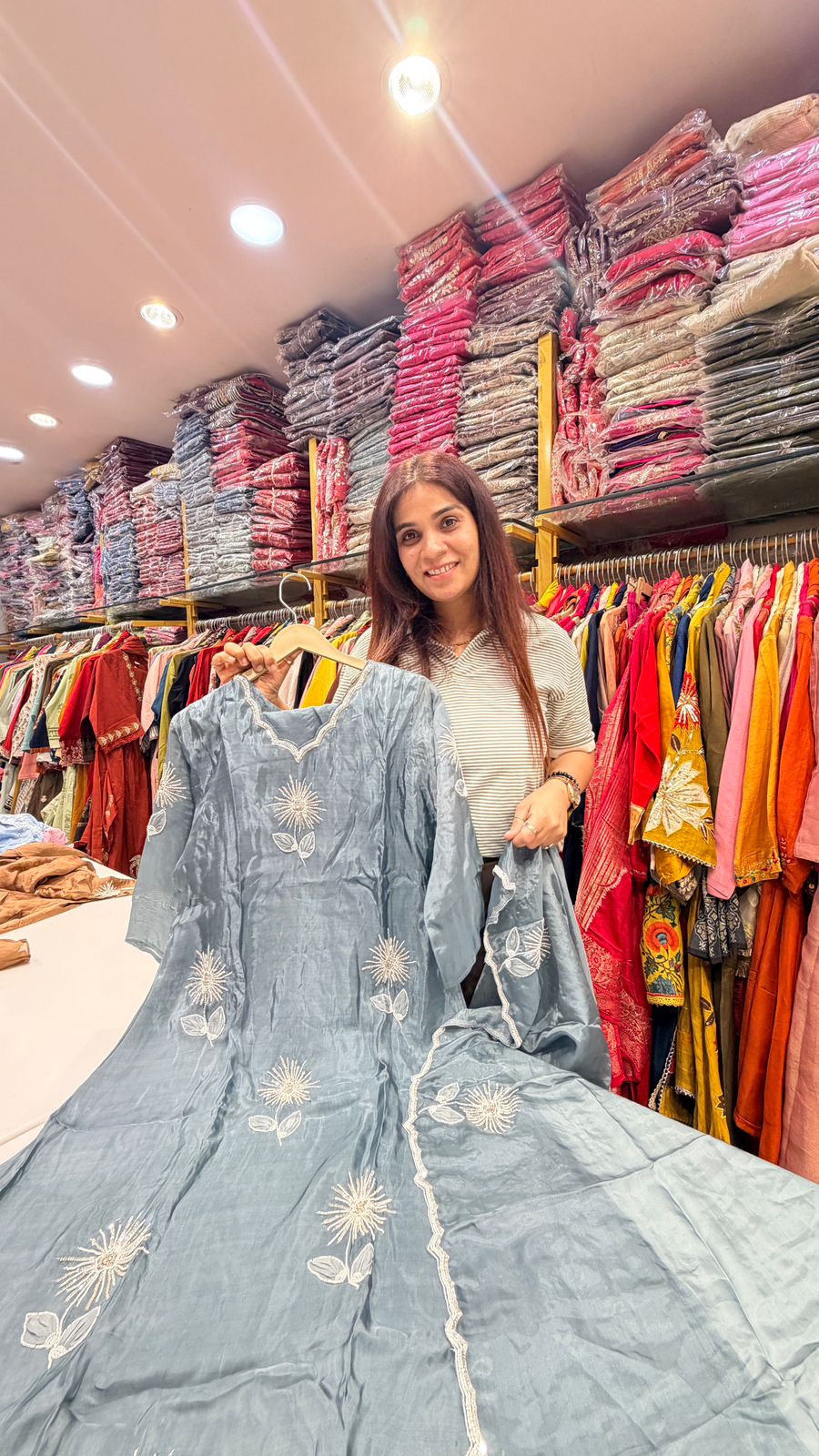 Powder Blue Blossom Pure HO Silk Suit Set