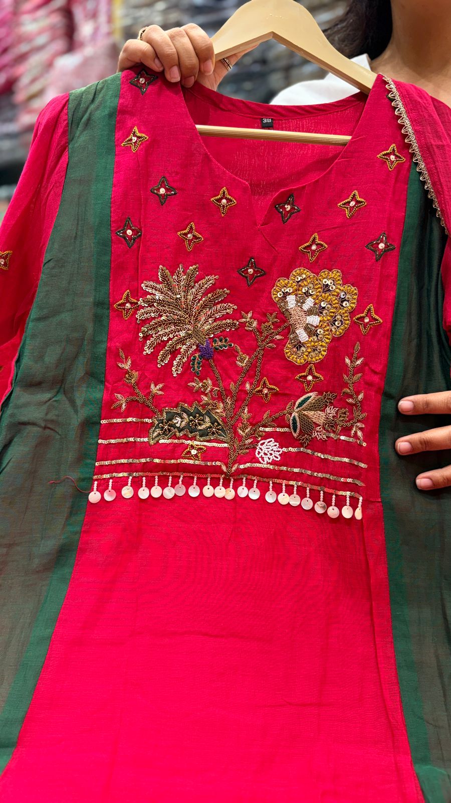 Elite Rani Pink Mul Chanderi Suit Set