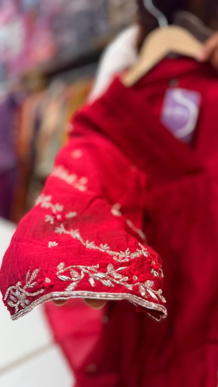 Crimson Charm Mul Chanderi Suit Set