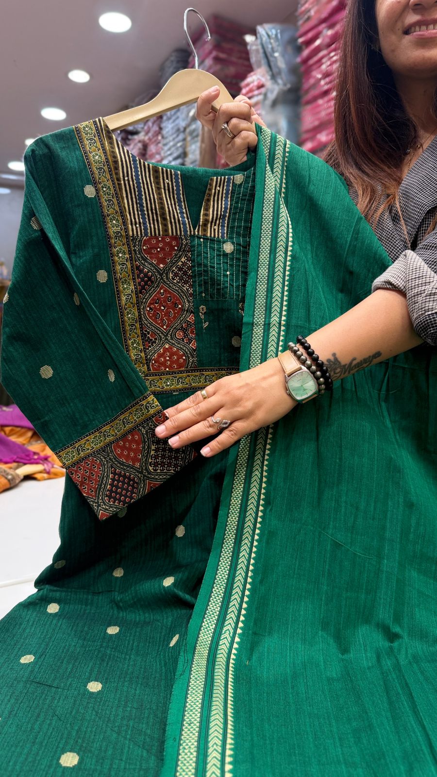 Emerald Green Handloom Suit Set