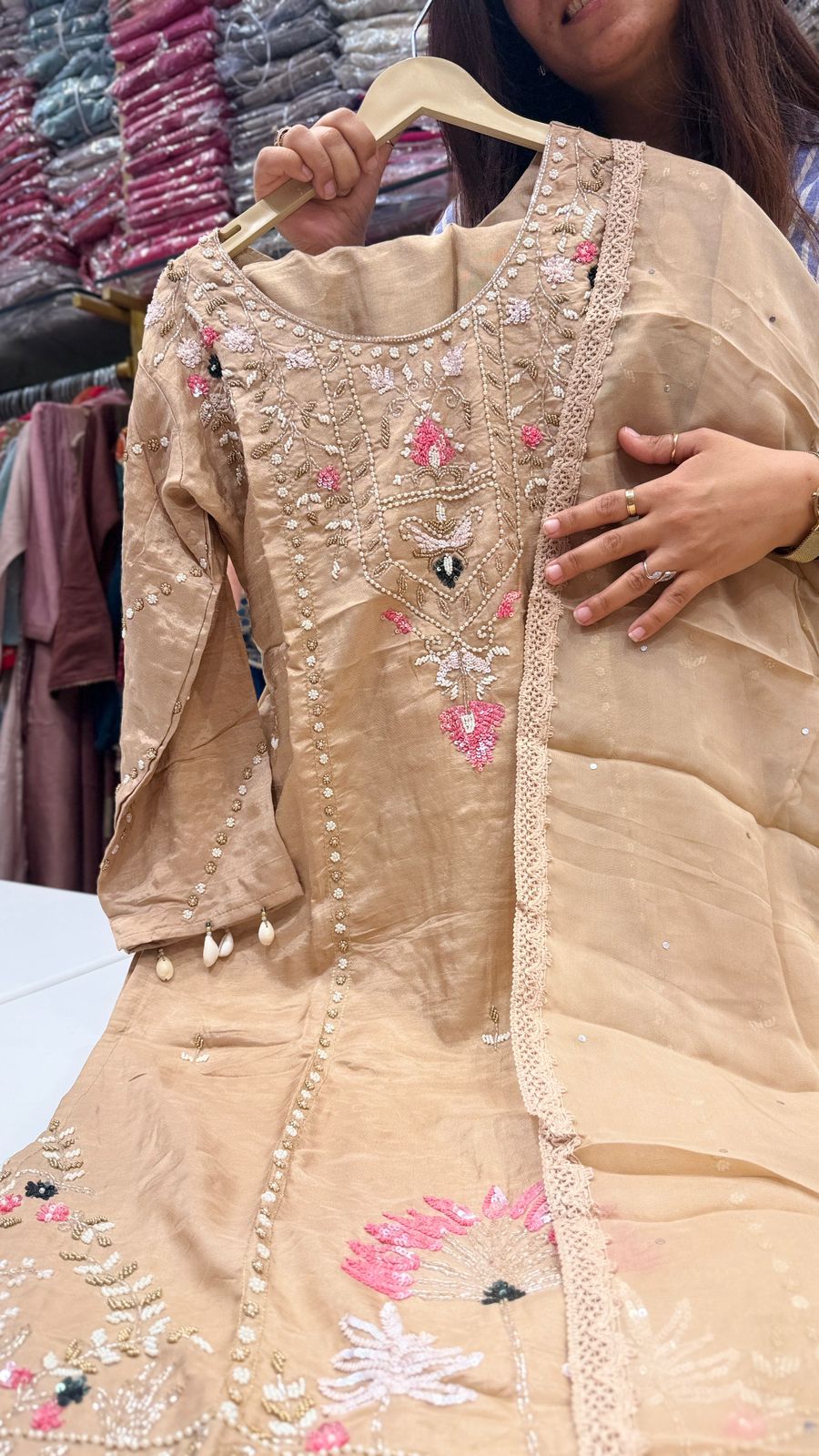 Blush Sand Embroidered Festive Suit Set