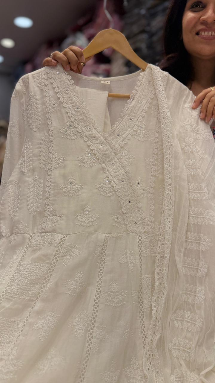 Ivory Grace Chikankari Anarkali Suit Set