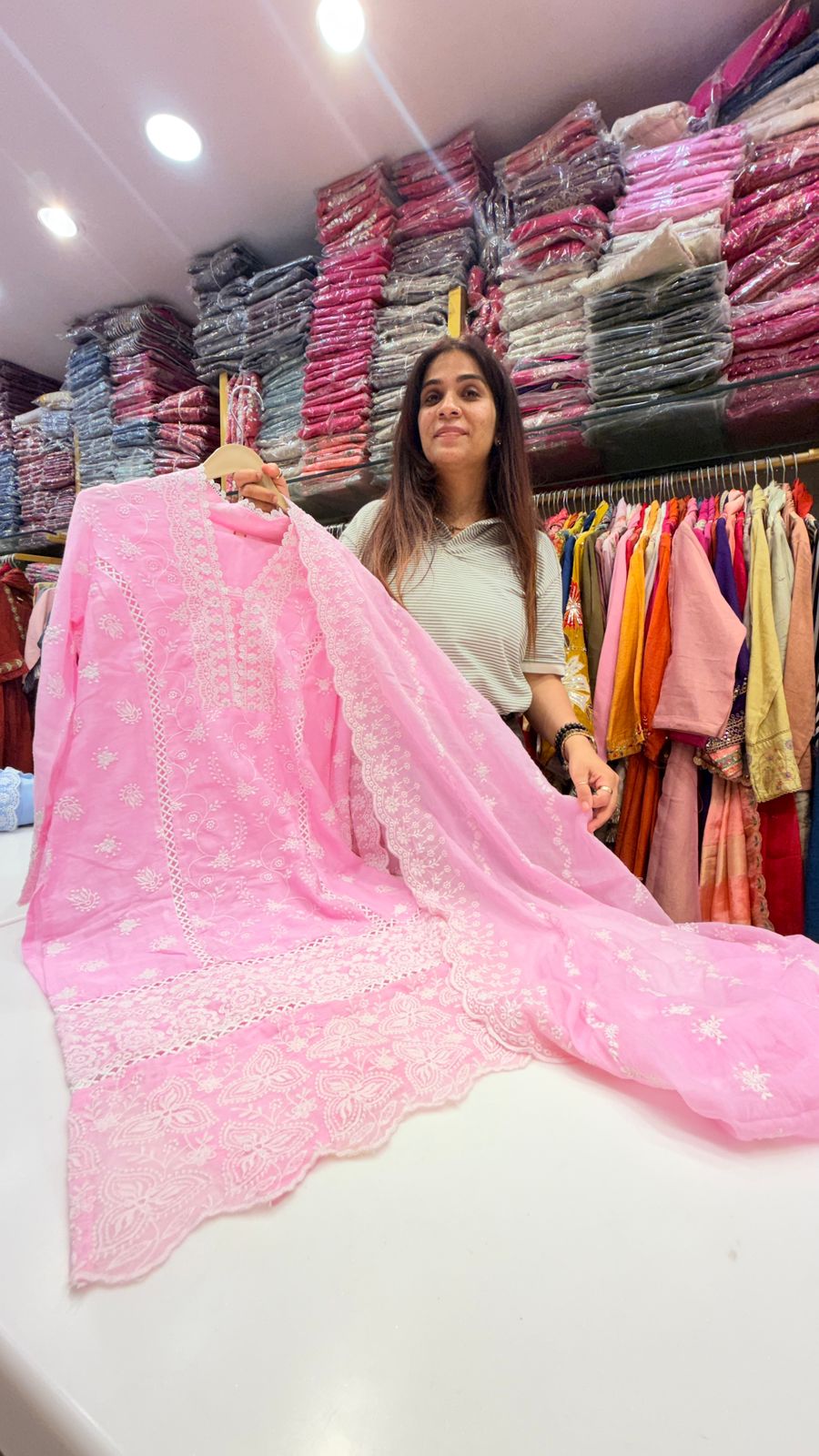 Blush Pink Mul Cotton Chikankari Suit Set