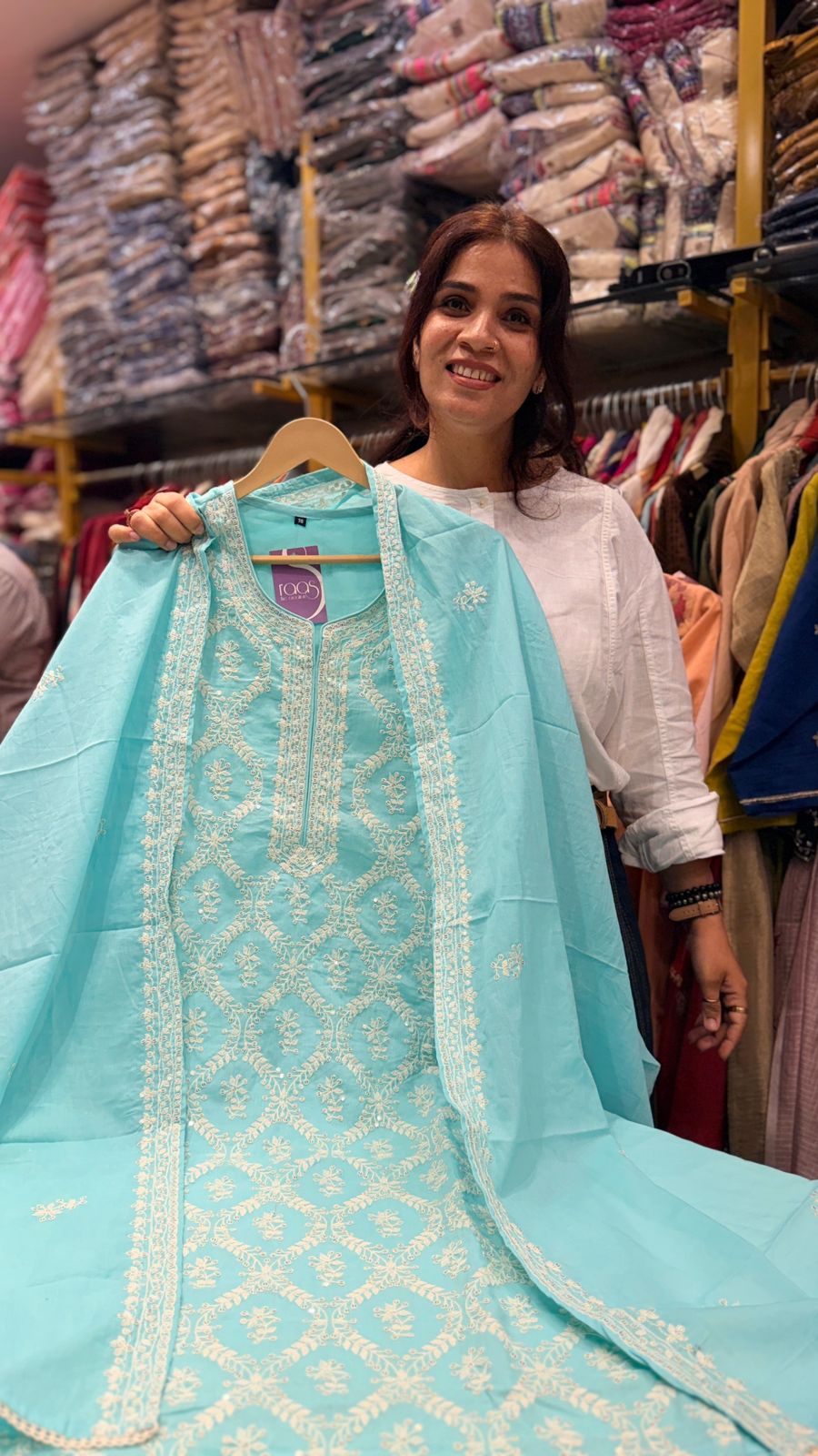 Aqua Chikankari Straight Suit