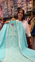 Aqua Chikankari Straight Suit
