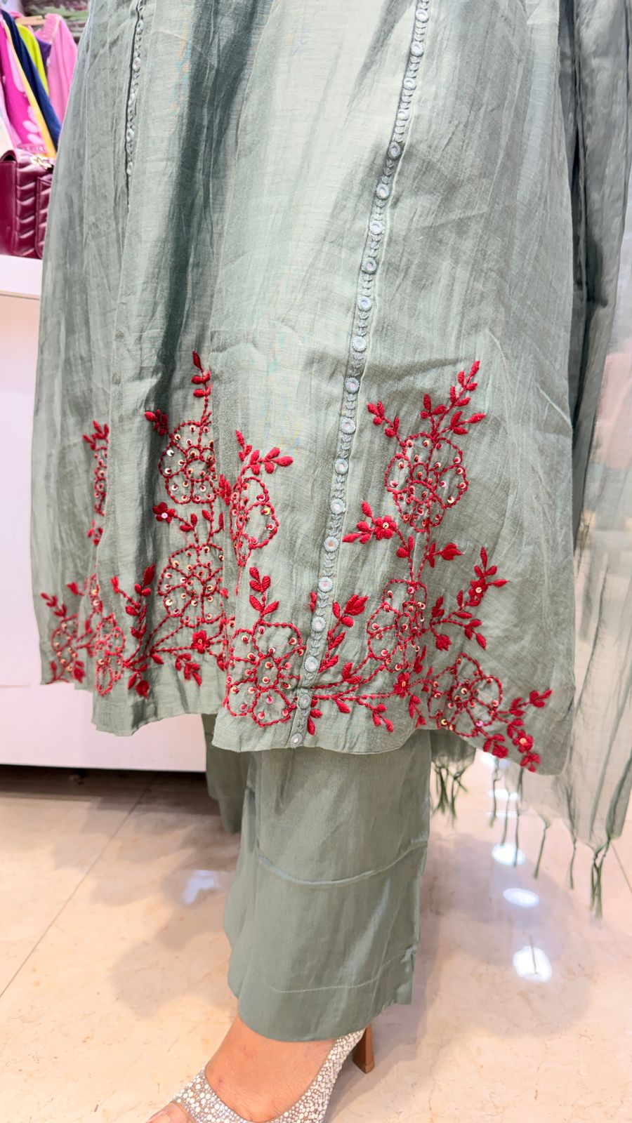 Sage Green Mul Chanderi Embroidered Suit Set 🫶