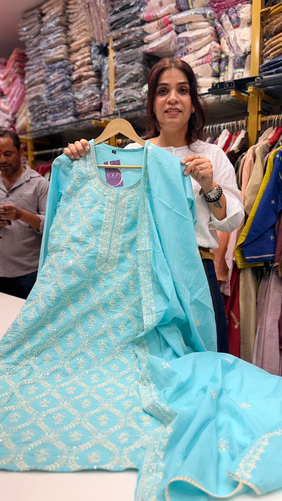 Aqua Chikankari Straight Suit