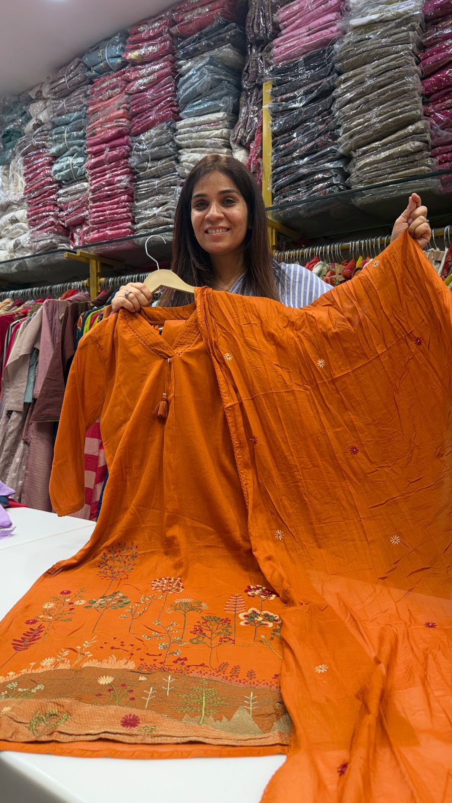 Amber Rust Mul Cotton Embroidery Suit Set