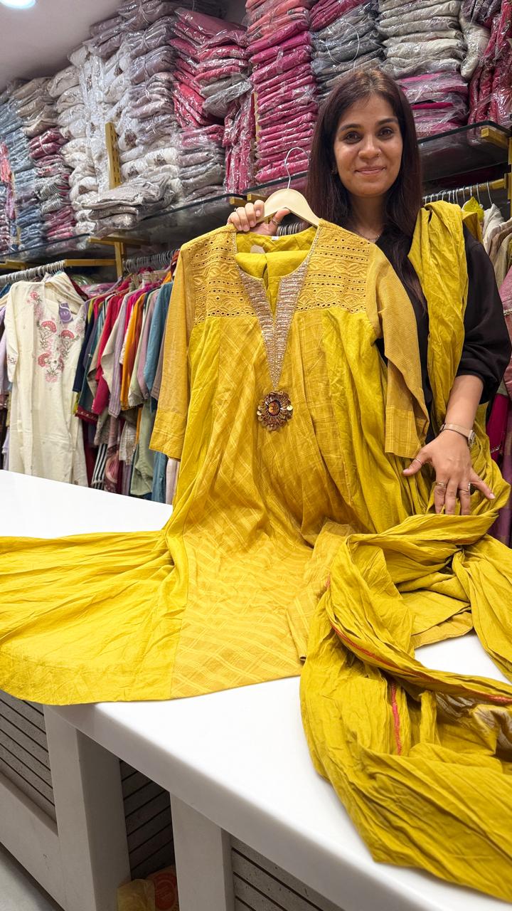 Sunburst Yellow Flared Mul Anarkali