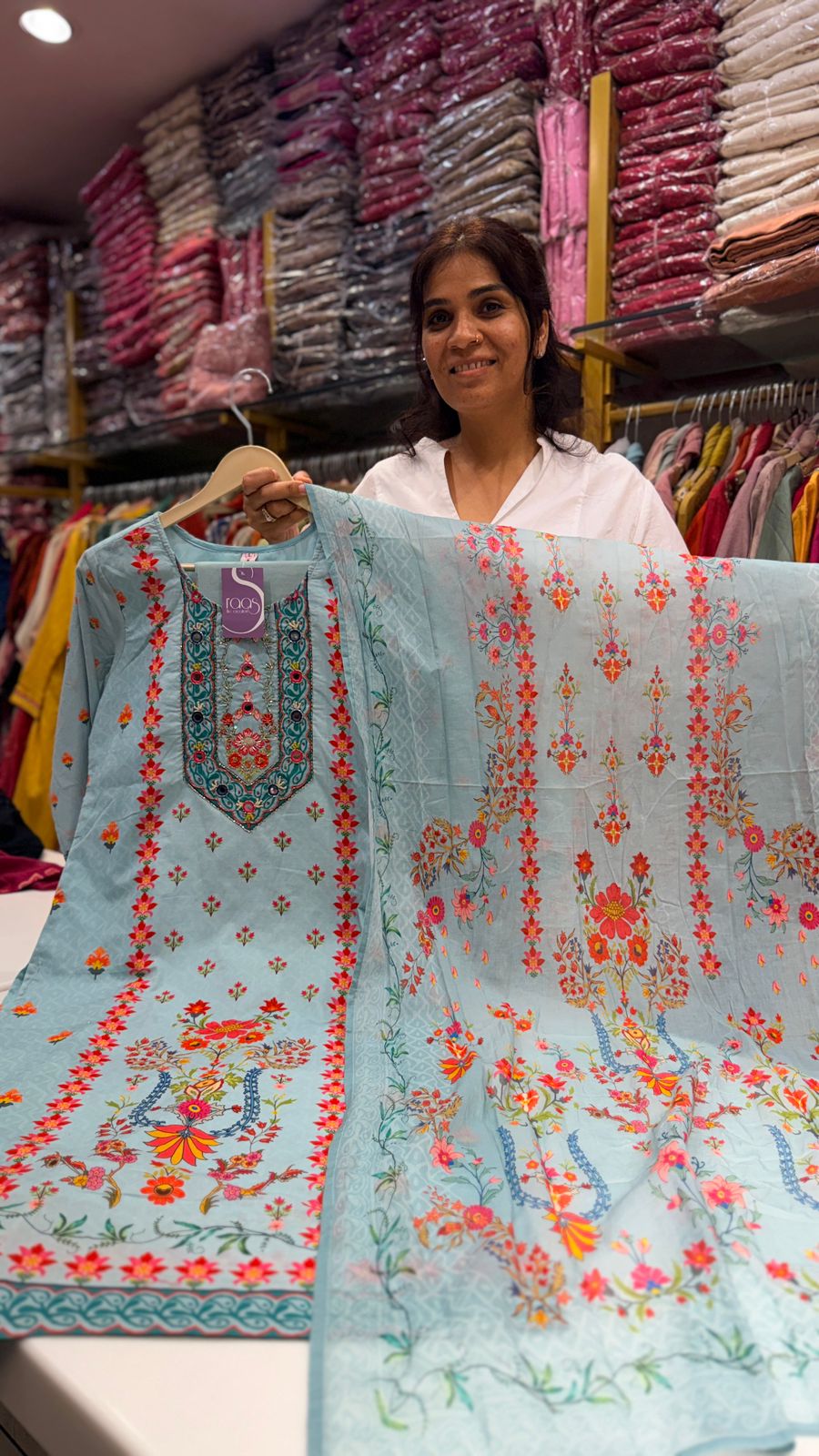 Sky Blossom Embroidered Suit Set