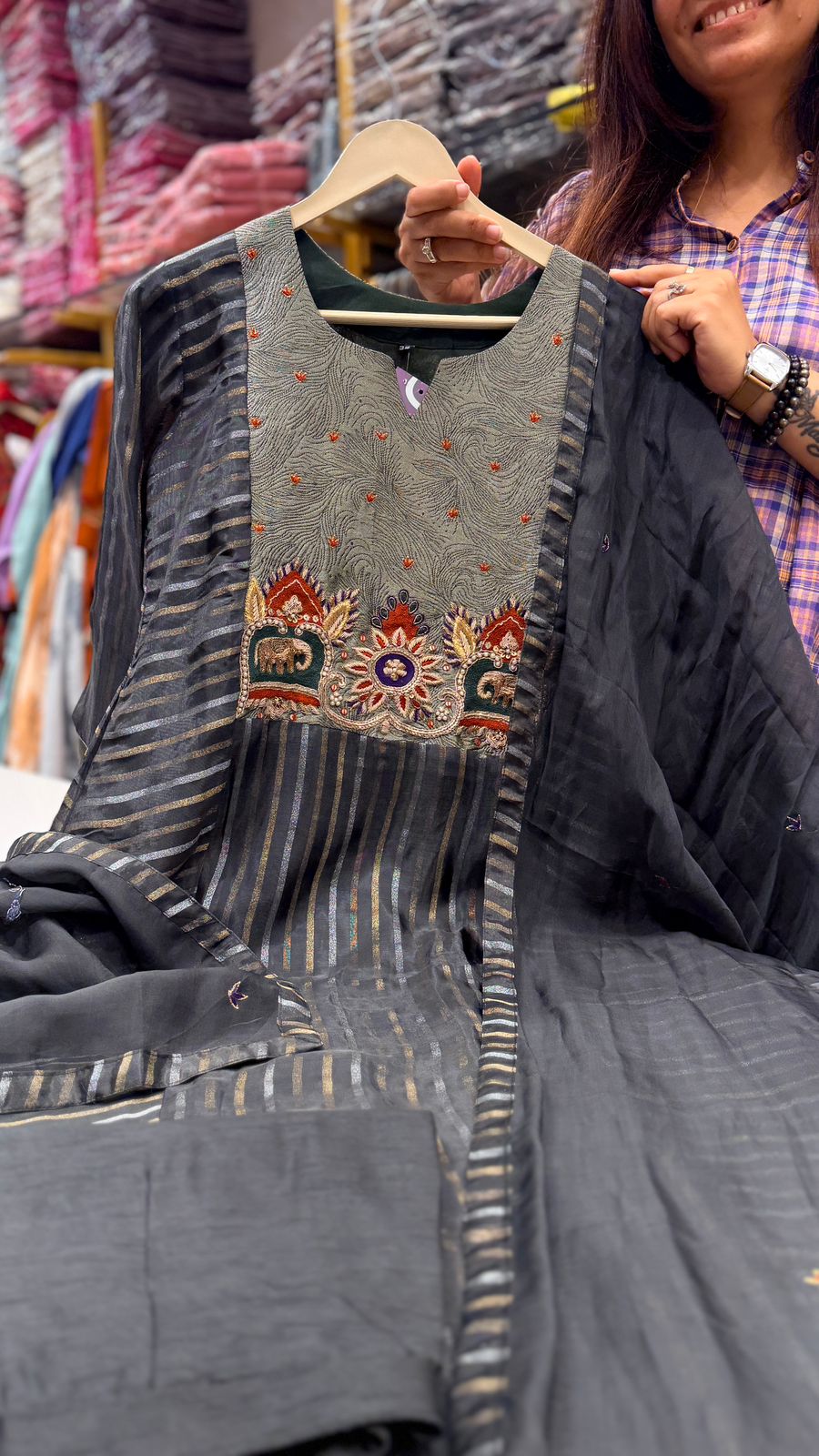 Charcoal Banarasi lurax Mul chandheri