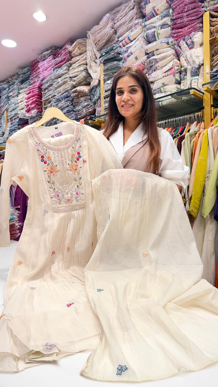 Ivory Blossom Hand Embroidered Suit Set