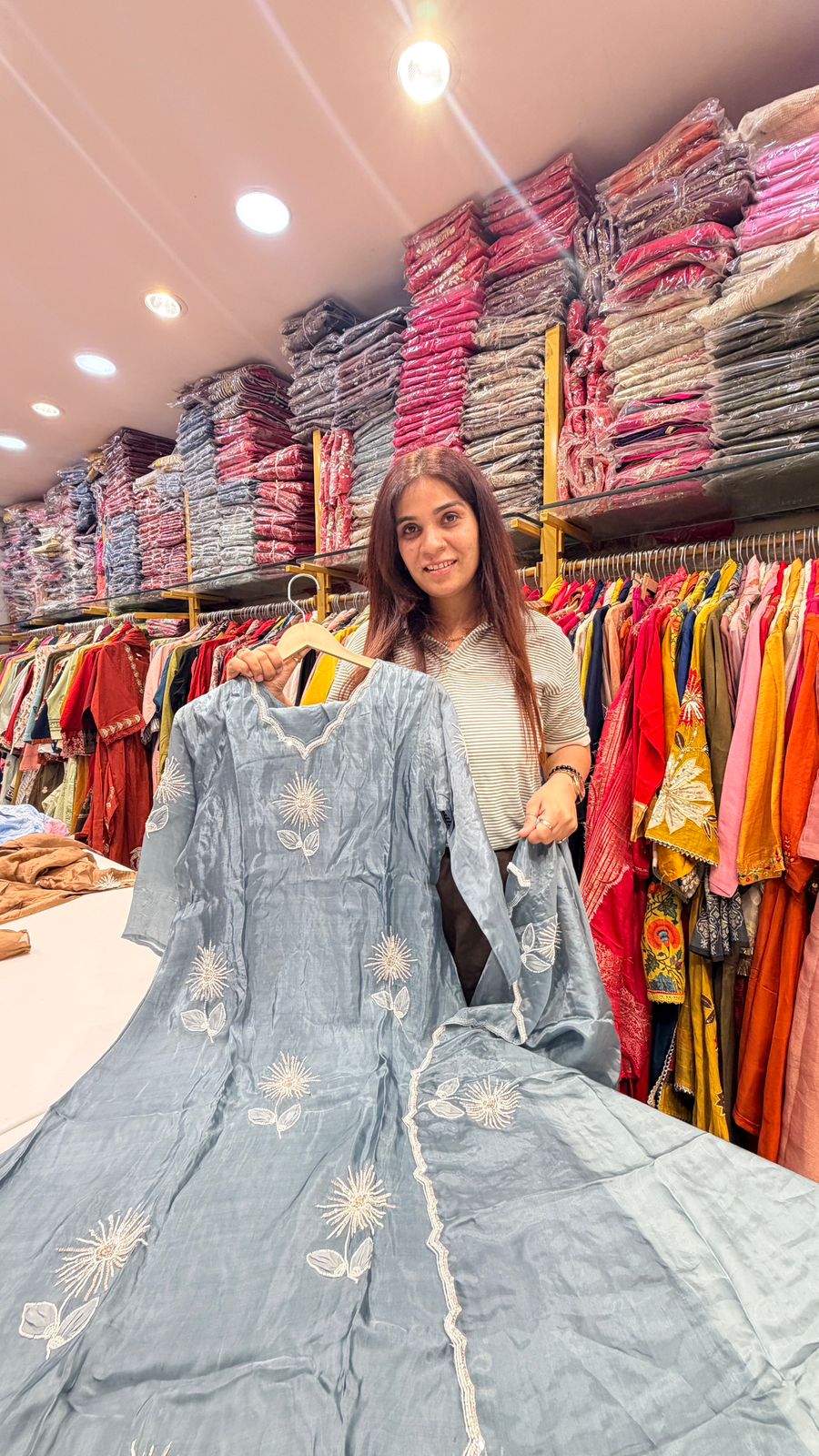 Powder Blue Blossom Pure HO Silk Suit Set