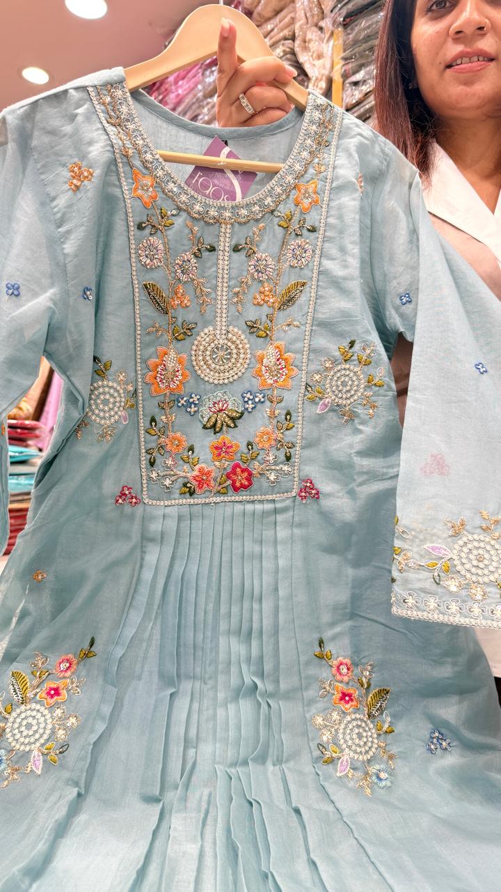 Powder Blue Floral Embroidered Suit Set