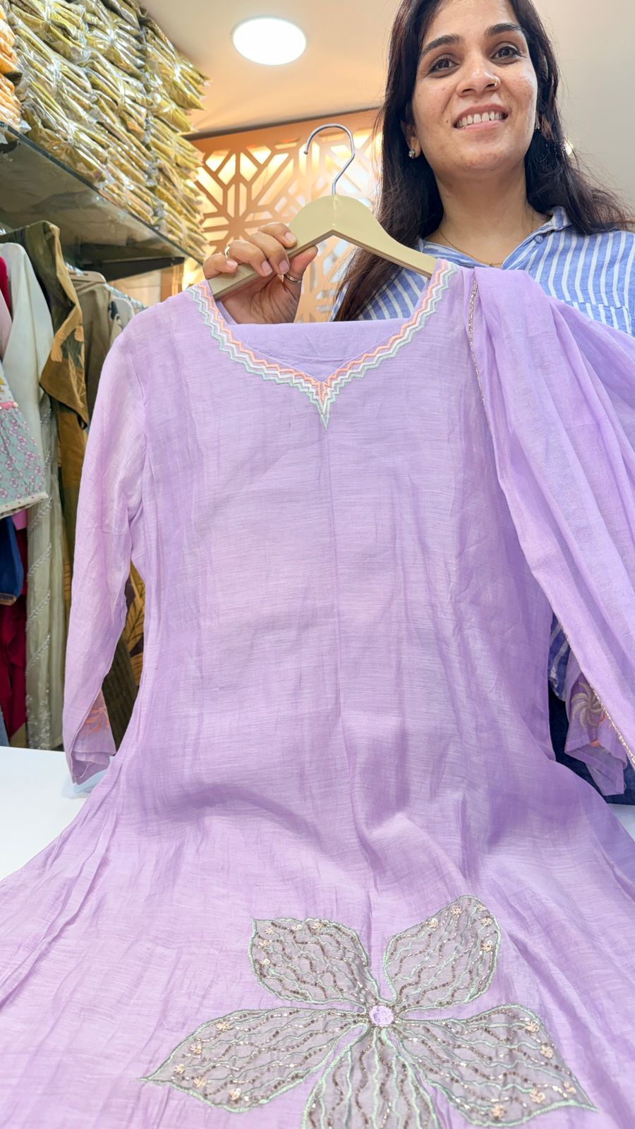 Lilac Mul Chanderi Suit Set