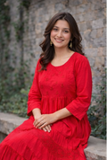 Scarlet Red Pure Cotton Tiered Dress
