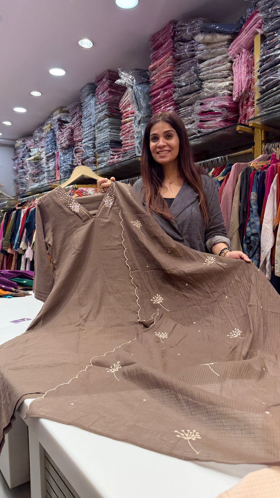 Earthy Mocha Kota Doriya Embroidered Suit Set