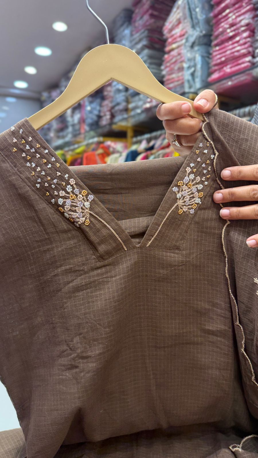 Earthy Mocha Kota Doriya Embroidered Suit Set