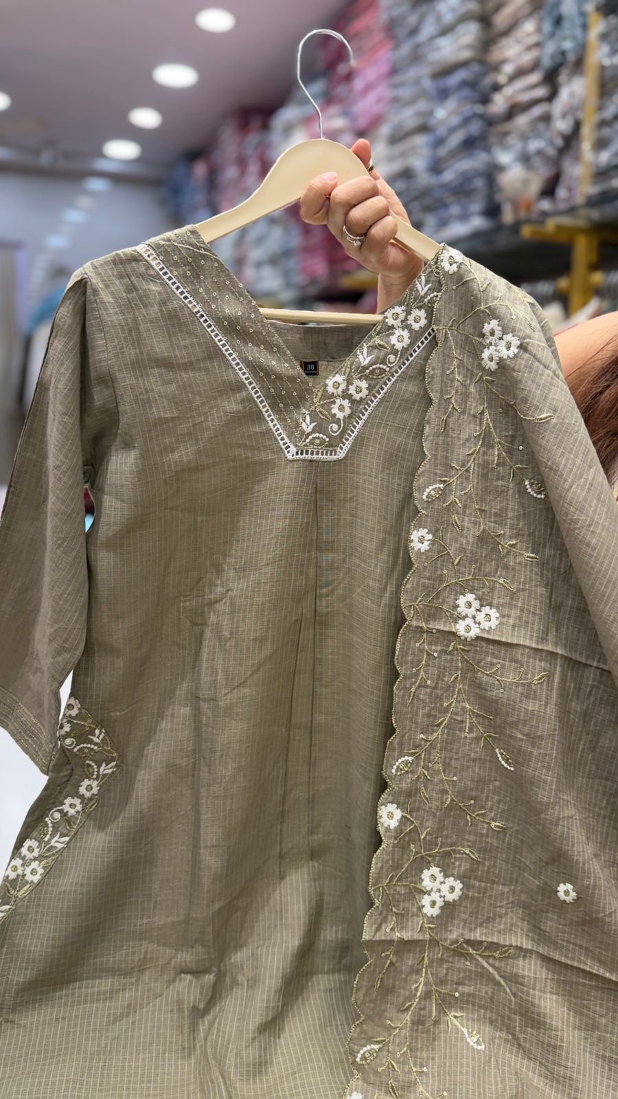 Olive Kota Doriya Embroidered Suit Set