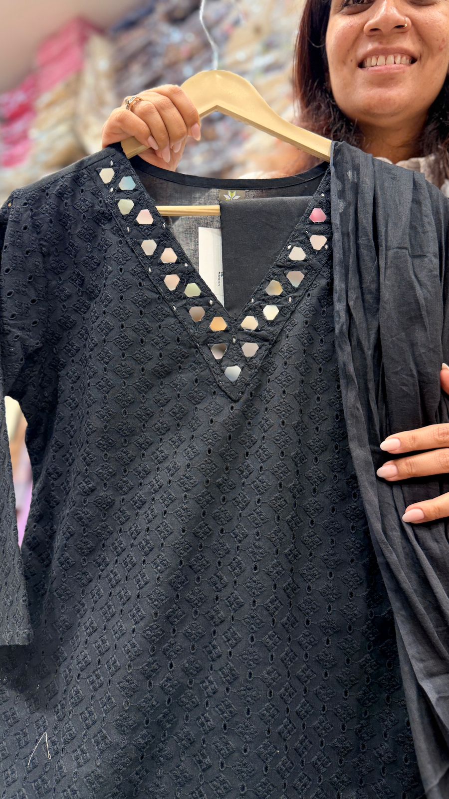 Midnight Mirror Work Cotton Suit Set