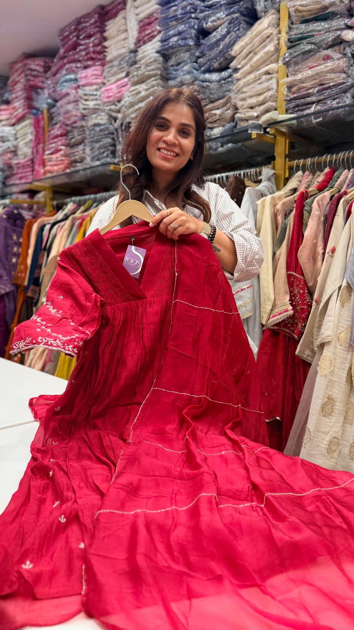 Crimson Charm Mul Chanderi Suit Set