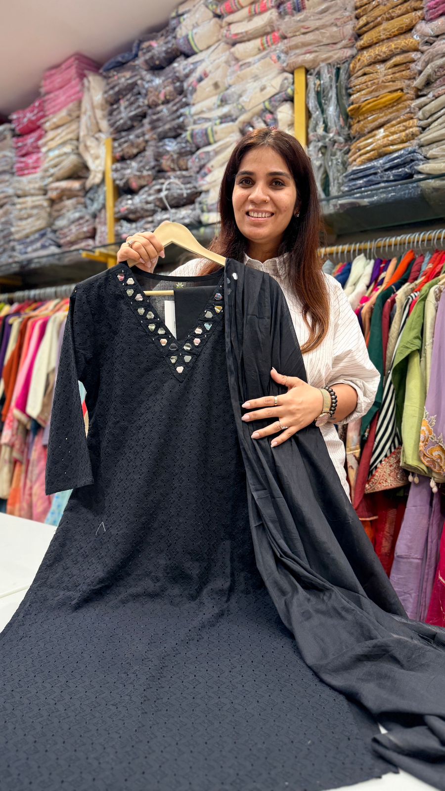 Midnight Mirror Work Cotton Suit Set