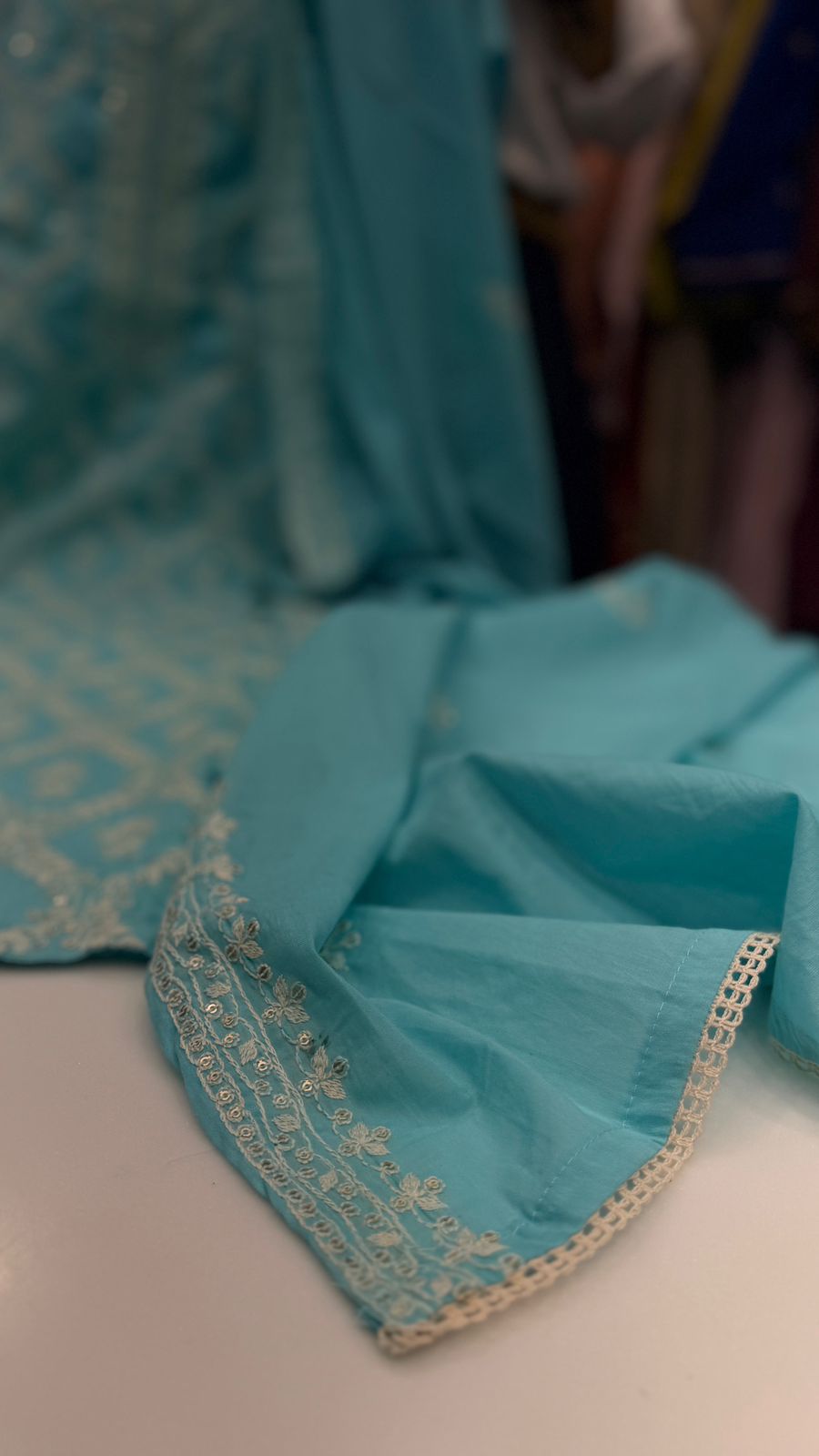 Aqua Chikankari Straight Suit
