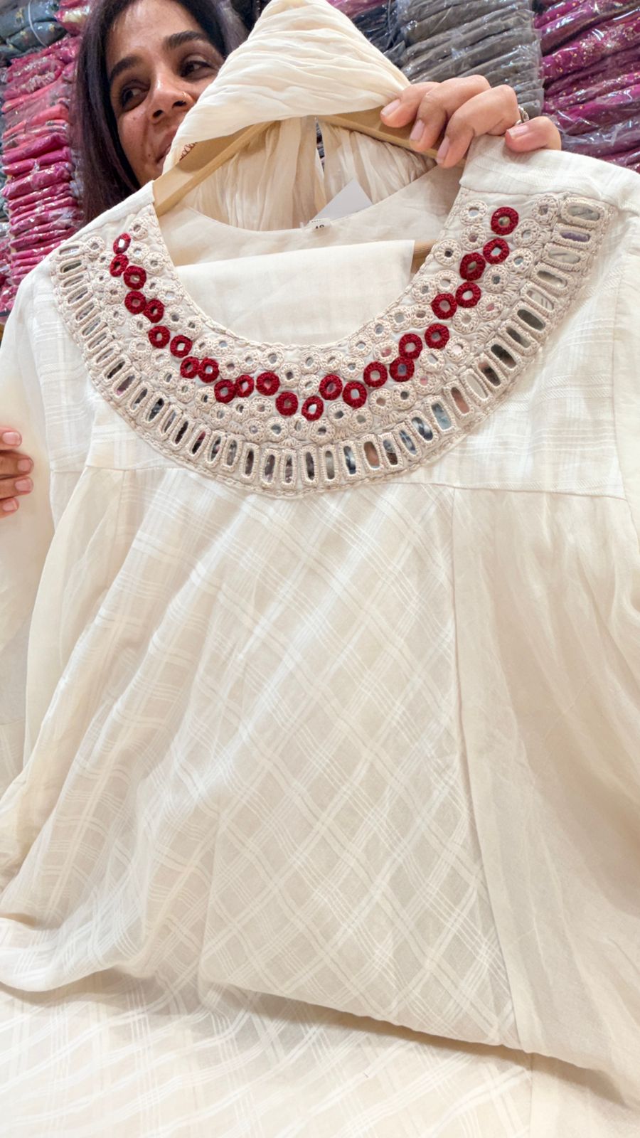 Ivory Pearl Embellished Anarkali Set