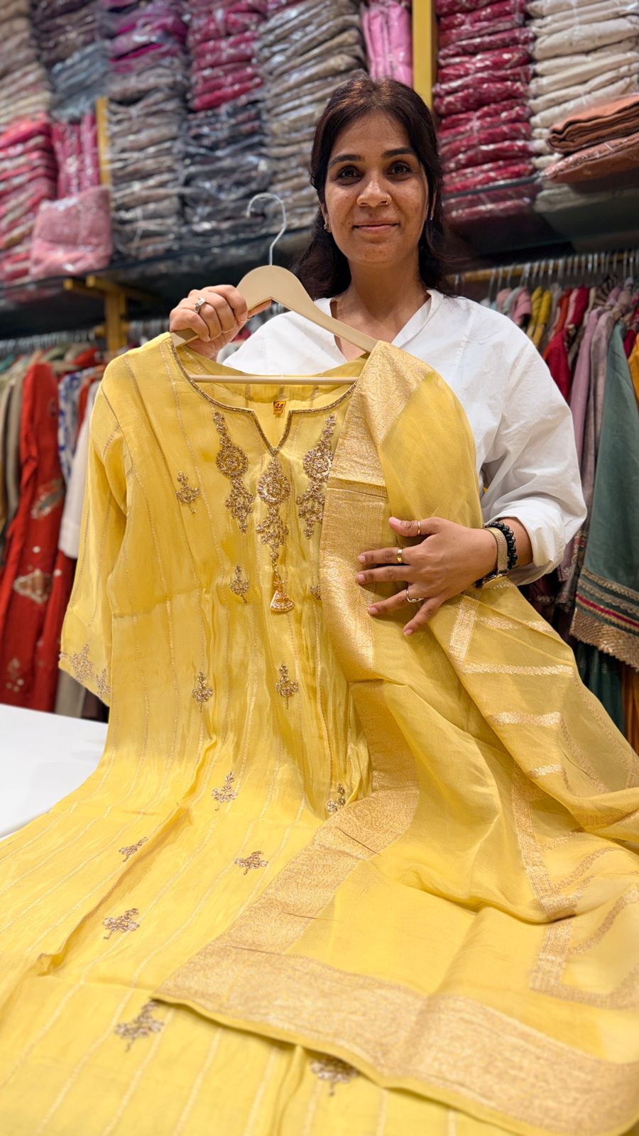 Elite Rani Pink Mul Chanderi Suit Set