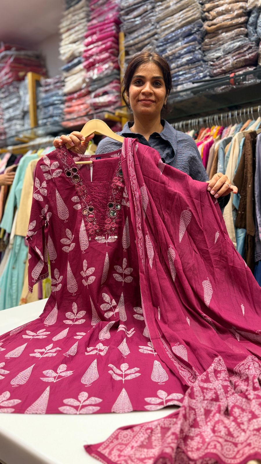 Rosewood Leaf Printed Cotton Suit