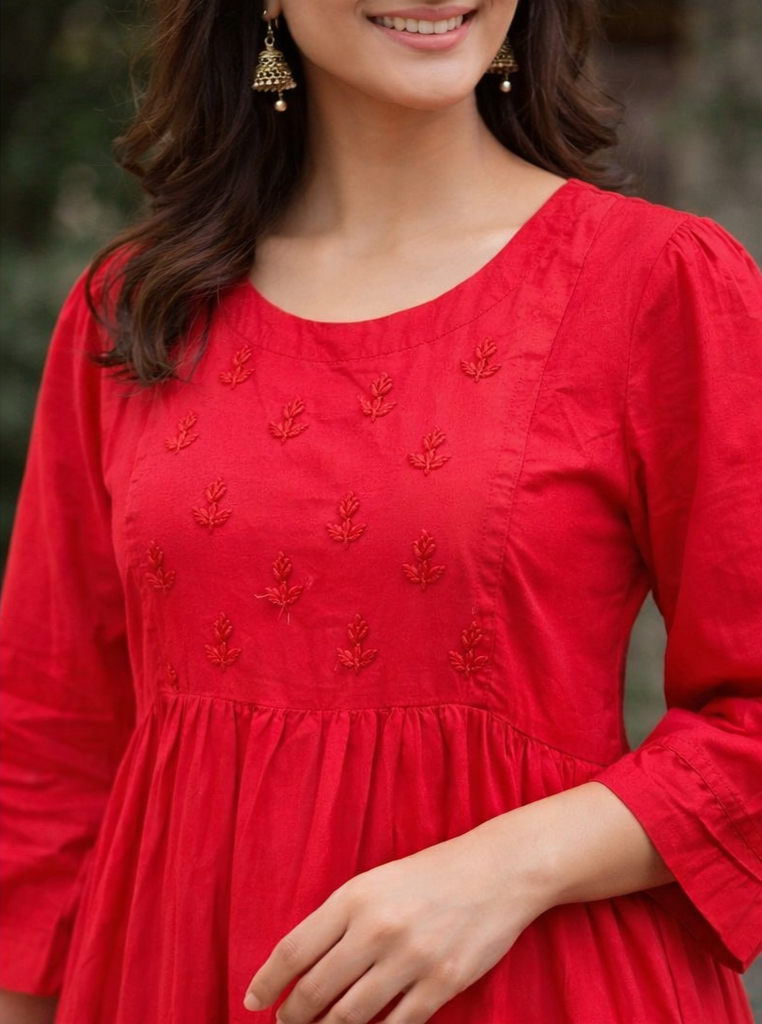 Scarlet Red Pure Cotton Tiered Dress
