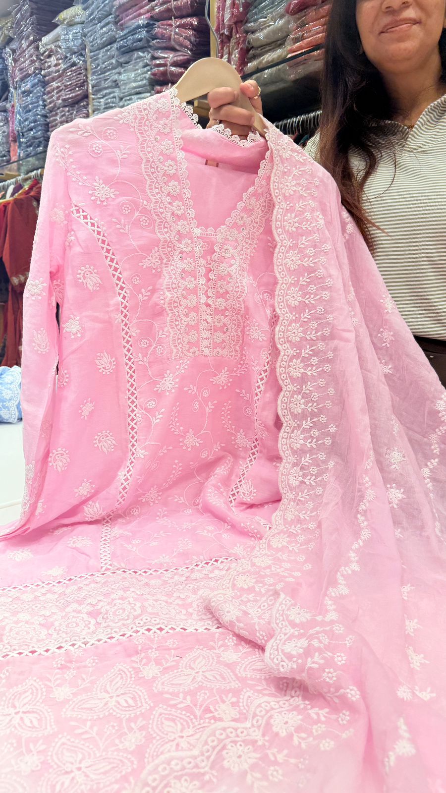 Blush Pink Mul Cotton Chikankari Suit Set