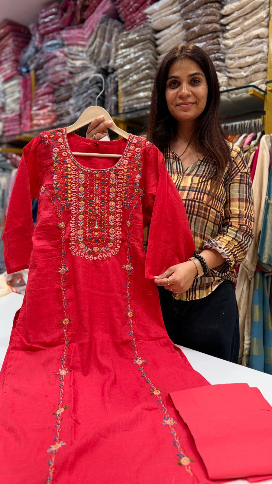 Crimson Bloom Kurta Pant Set