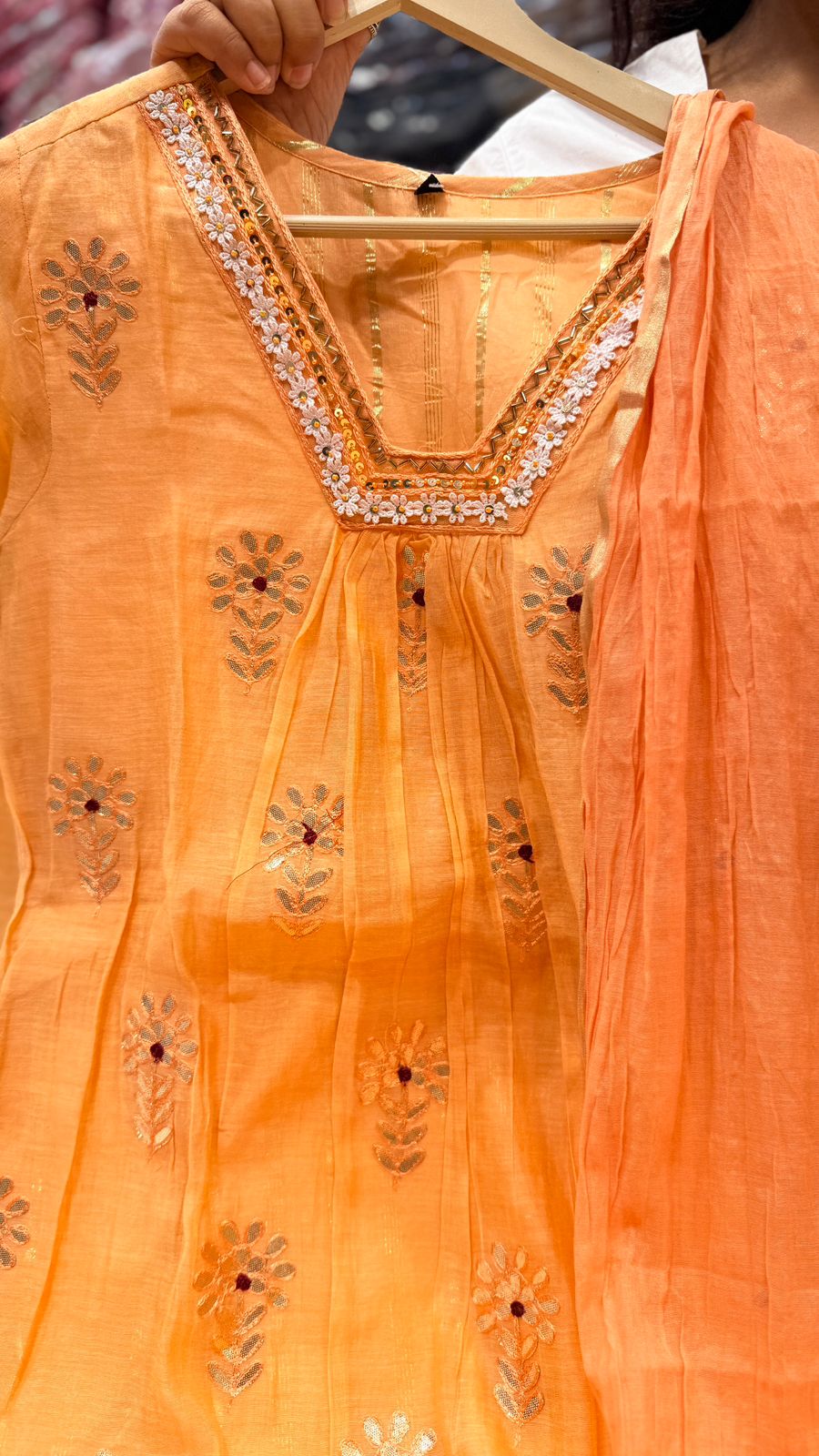 Peach Glow Mul Chanderi Suit Set