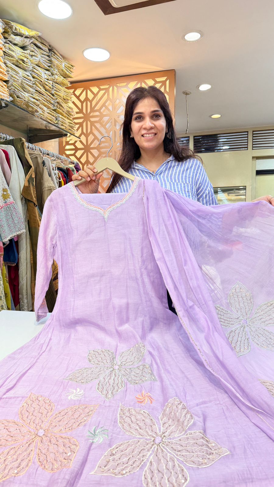 Lilac Mul Chanderi Suit Set
