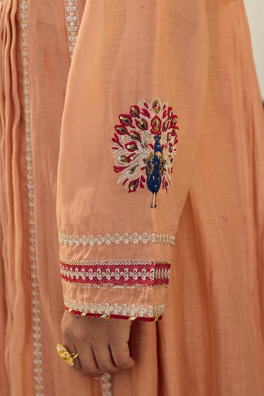 Peach Royale Embroidered Anarkali Suit Set