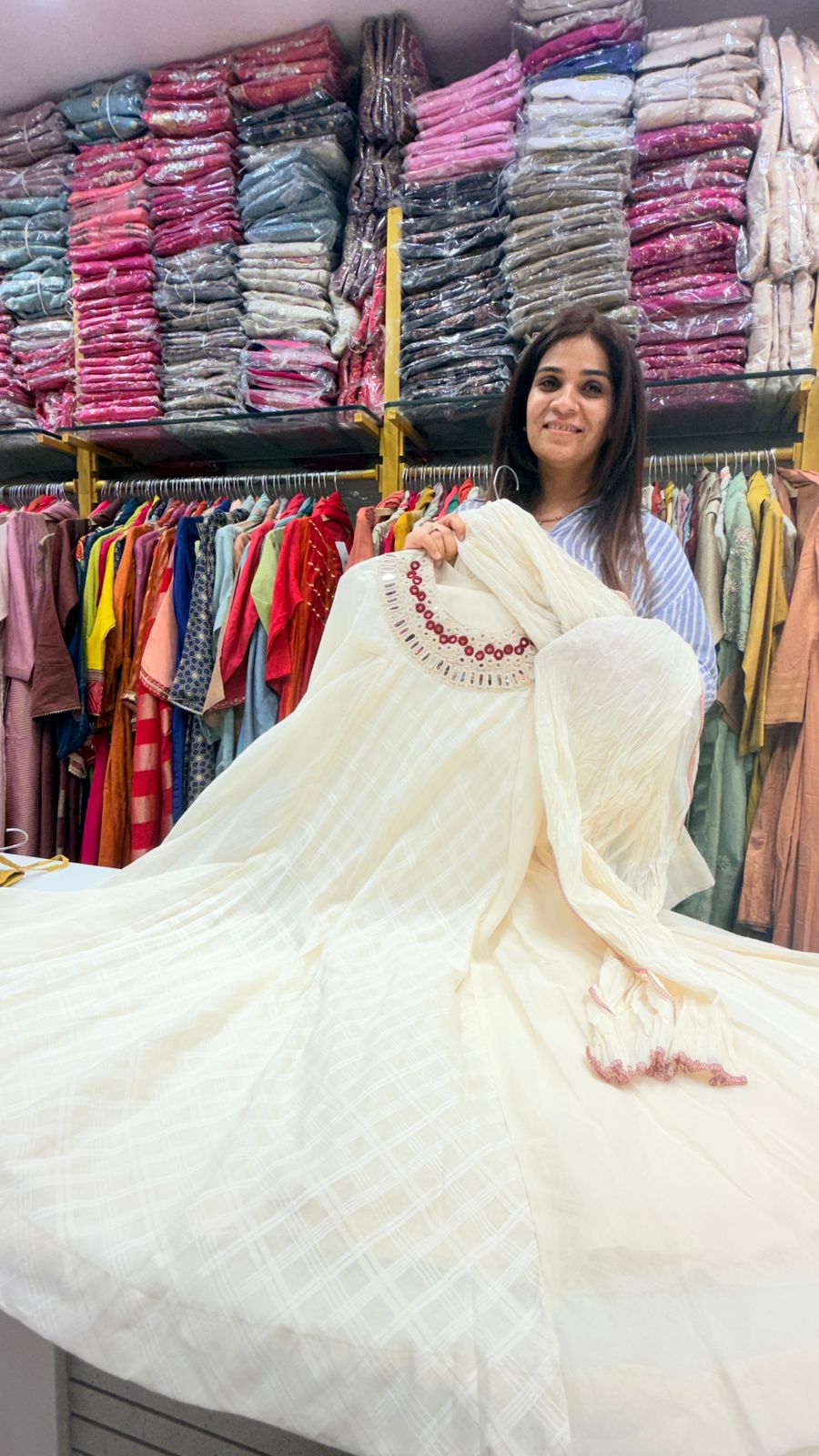 Ivory Pearl Embellished Anarkali Set