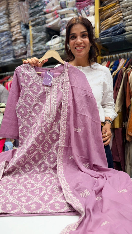 Lavender Mist Chikankari Straight Suit