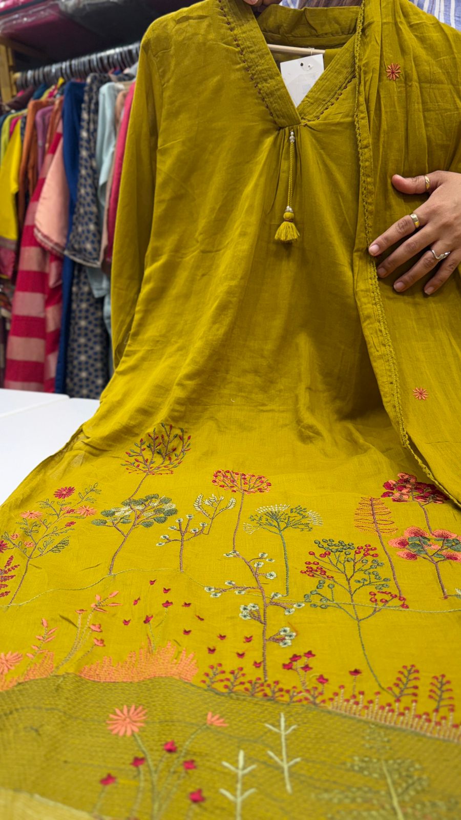 Mehndi Green Mul Cotton Embroidery Suit Set