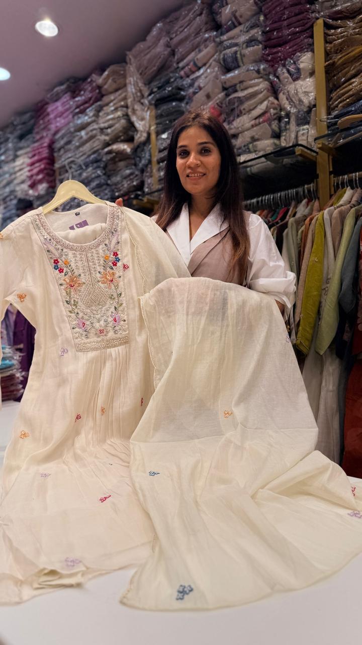 Ivory Blossom Hand Embroidered Suit Set